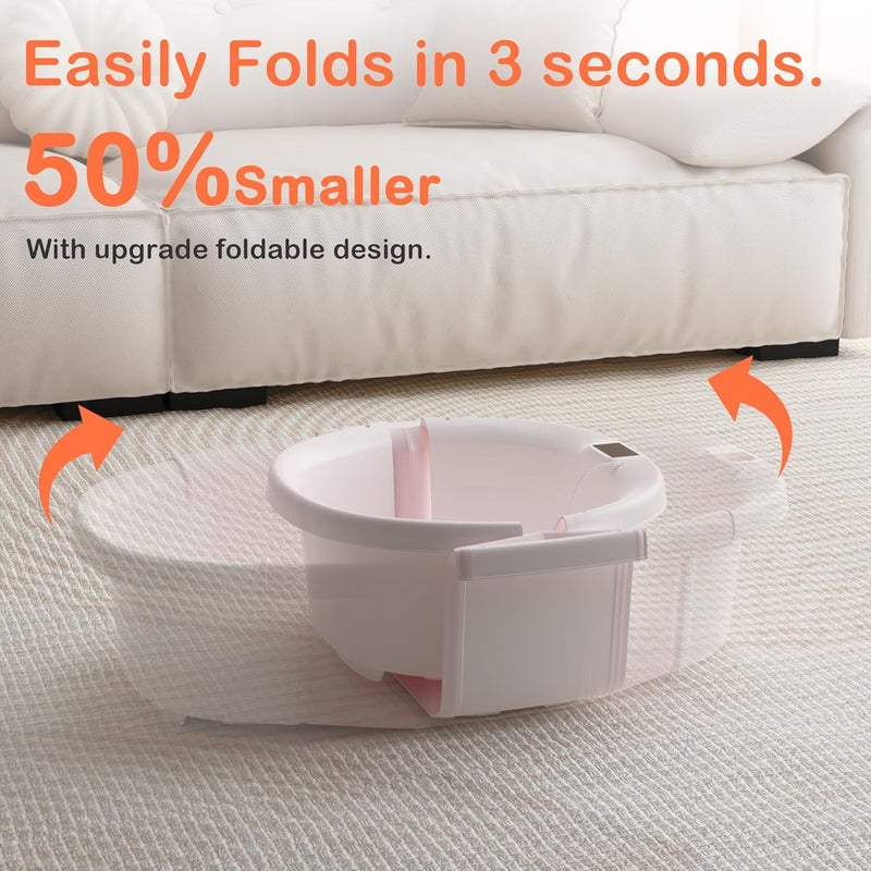 Spluvvly Collapsible Baby Bathtub - Large Baby Bath Tub with Thermometer & Cushion | Travel Portable Newborn Infant Bathtub | Foldable Toddler Bathtub for Baby 0 to 36 Months (Pink) - Image 5